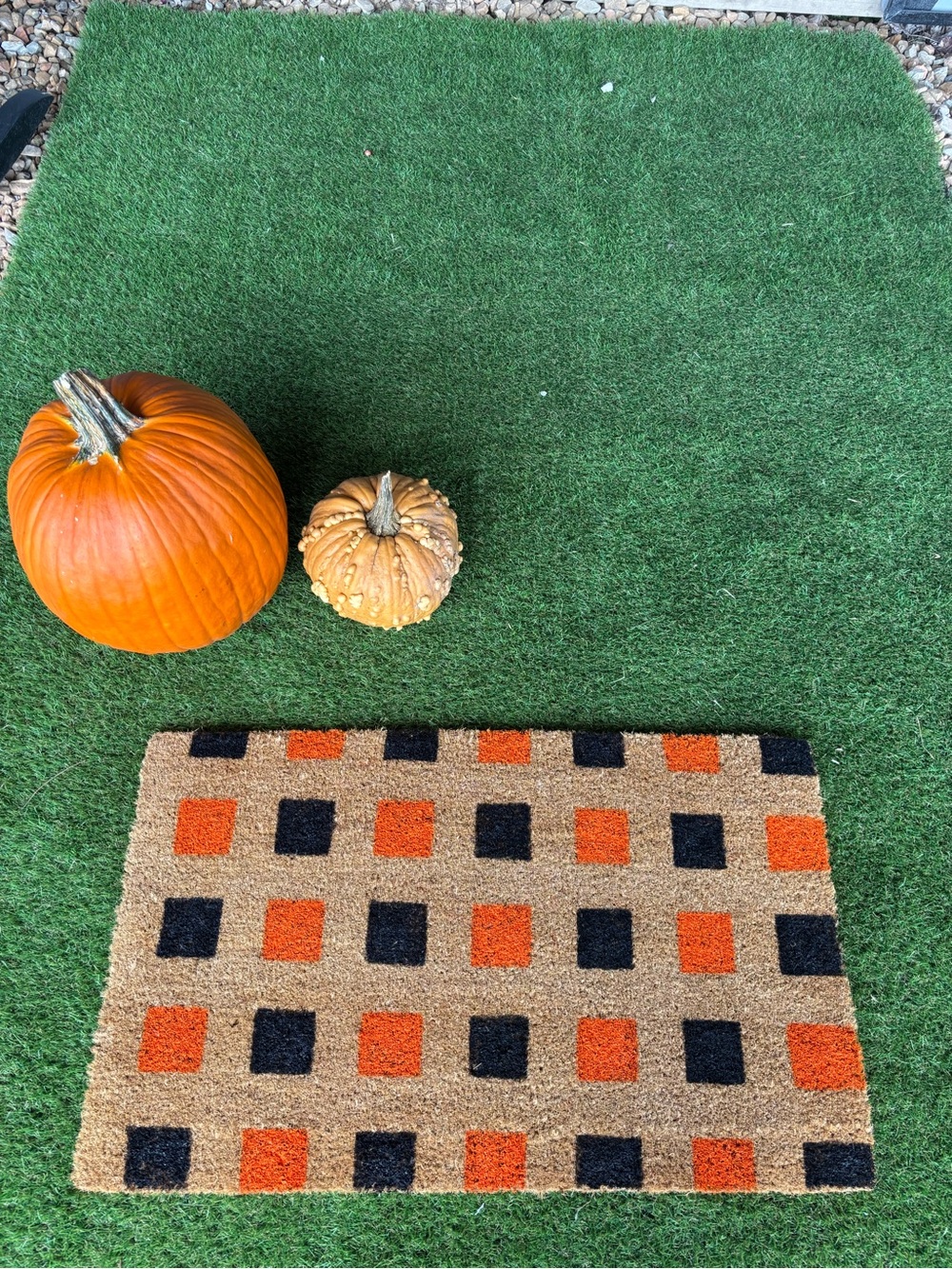 Hand-Painted Coir Doormat in Orange and Black